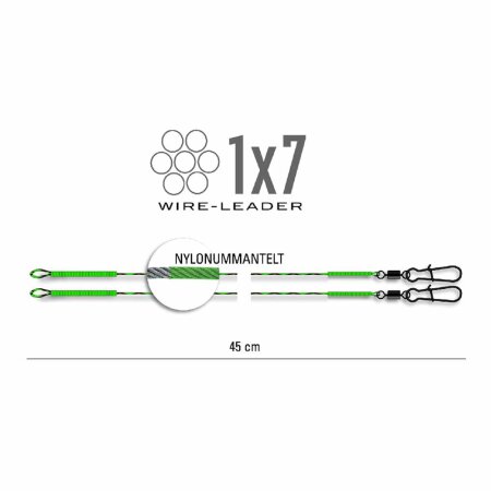 Jenzi - 1x7 Wire Leader (nylon coated) with Loop and Safety-Snap-Swivel 45cm - 9kg