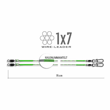 Jenzi - 1x7 Wire Leader (nylon coated) with Rolling and Safety-Snap-Swive 75cm - 12kg