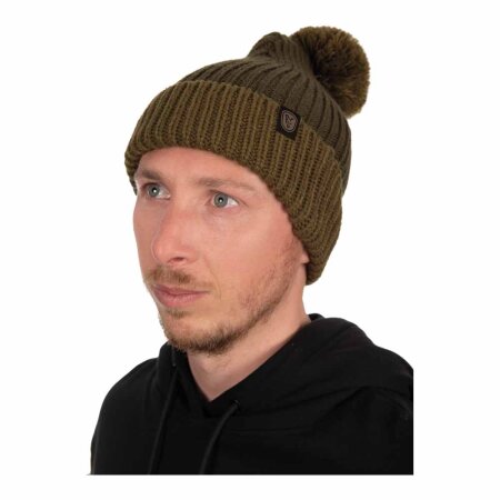 Fox - Heavy Knit Bobble Hat - Olive