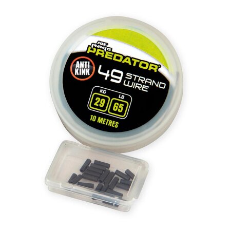 Fox Rage Predator - 49 Strand Steel wire 29kgs/65lbs x 10m & Crimps Size 1 x 20