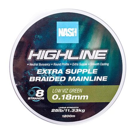 Nash - Highline Floating Braid Green 1200m - 35lb 0,28mm