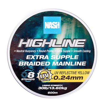 Nash - Highline Floating Braid UV Yellow 600m - 35lb 0,28mm