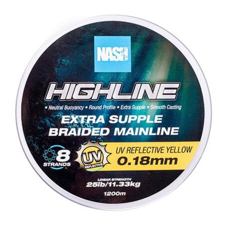 Nash - Highline Floating Braid UV Yellow 1200m - 40lb 0,35mm
