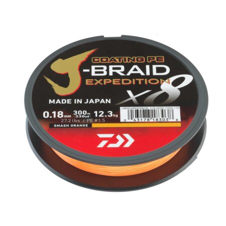 Daiwa - J-Braid Expedition X8E (Meterware) Smash Orange - 0,22mm 19,5kg/43,05lb